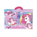 Set Diario Segreto Unicorno Disney con Lucchetto per Bambina - 2 Diari + Penne Glitter in Valigetta Pelliccia Sintetica