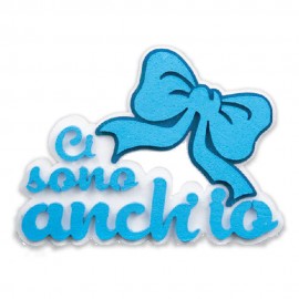 Scritta in Polistirolo "Ci Sono Anch'io" Azzurra con Fiocco - Decorazione Nascita e Party - 45 cm