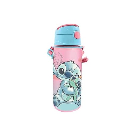 Disney Stitch Ohana Borraccia in Alluminio 600ml con Cannuccia per Bambini, Bottiglia  Leggera e Resistente