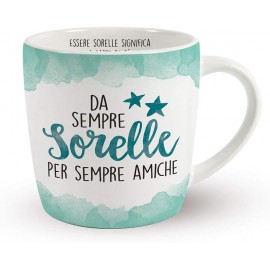 Tazza in Ceramica "Da Sempre Sorella e per Sempre Amiche" - Regalo Unico per Sorella con Scritta Interna, in Confezione Regalo