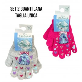 Coppia di Guanti in Lana Bambini Lilo & Stitch con Cuoricini Ricamati, Taglia Unica - Calore e Stile per i Più Piccoli