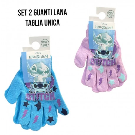 Coppia di Guanti in Lana per Bambini Lilo & Stitch con Stelline e Lampi Ricamati - Taglia Unica 2-5 Anni