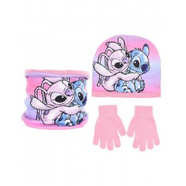 Disney Stitch e Angel - Set Invernale per Bambini, 3 Pezzi: Cappello, Guanti e Scaldacollo