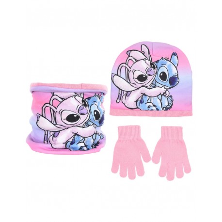 Disney Stitch e Angel - Set Invernale per Bambini, 3 Pezzi: Cappello, Guanti e Scaldacollo