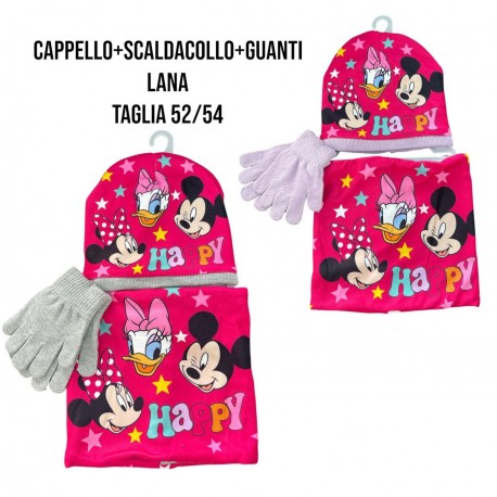 Coordinati Invernali Bambini Minnie-Paperina-Mickey Disney | Set 3 Pezzi: Cappello, Guanti e Scaldacollo - Taglia 52-54 cm