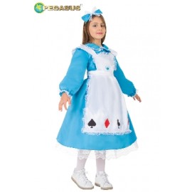 Costume Alice per Bambine 5-11 Anni - Abito Completo con Fiocco, Sottogonna e Grembiule - Perfetto per Carnevale e Feste a Tema