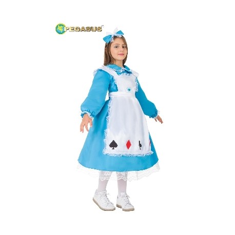 Costume Alice per Bambine 5-11 Anni - Abito Completo con Fiocco, Sottogonna e Grembiule - Perfetto per Carnevale e Feste a Tema