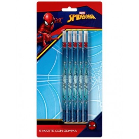 Blister 5 Matite con Gomma Spiderman Marvel - Perfette per Scuola e Regalini di Fine Festa Bambini