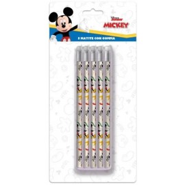 Blister 5 Matite con Gomma Mickey-Topolino Disney - Perfette per Scuola e Regalini di Fine Festa per Bambini