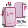 Astuccio Scuola di Barbie con 3 Zip - Completo di Pennarelli Giotto, Penna e Pastelli - 43Pezzi