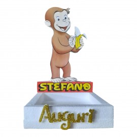 Porta Confetti in Polistirolo Personalizzato Curioso come George 20x20x5 cm con Scritta 3D "Auguri" -