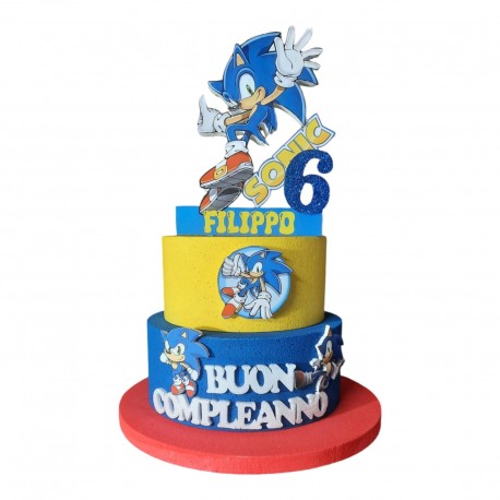 Torta Scenografica in Polistirolo Sonic Personalizzata - Decorazioni per Compleanno e Feste