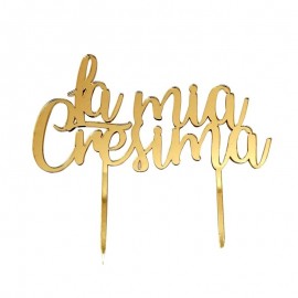 Cake Topper Cresima in Plexiglass Oro Specchiato – Decorazione Elegante per Torta di Cresima