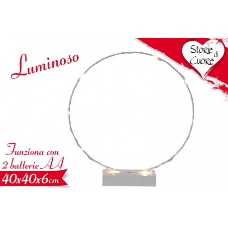 Cerchio Luminosa in Ferro Decorazione San Valentino 40x40x6cm. funziona con 2 batterie aa