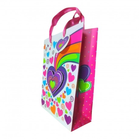 Buste Regalo in Carta Rigida con Cuore Arcobaleno e Glitter 3D – 23x18 cm, Con Chiudi Pacco – E