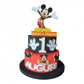 TORTA IN POLISTIROLO PERSONALIZZATA TOPOLINO FREE TRE PIANI COMPLEANNO MICKEY DISNEY