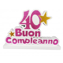 Sagoma Personalizzata in Polistirolo "Buon Compleanno" con Numero 40 Anni e Stelle - Decorazione per Festeggiamenti - 40x32x5 cm