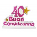 Sagoma Personalizzata in Polistirolo "Buon Compleanno" con Numero 40 Anni e Stelle - Decorazione per Festeggiamenti - 40x32x5 cm