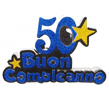 Scritte Sagomate in Polistirolo "Buon Compleanno" con Numero 50 Anni e Stelle, 40x32x5 cm  Decorazione per Feste di Compleanno