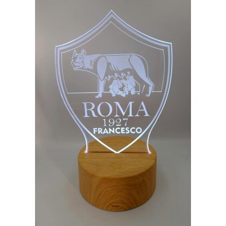 Lampada LED Personalizzabile  Roma in Plexiglass, Luce Notte RGB con Incisione Personalizzata, Idea Regalo per Tifosi - H 20 cm