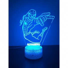 Lampada LED Personalizzabile Spiderman in Plexiglass - Luce Notte RGB con Incisione, Idea Regalo Unica, H 20 cm