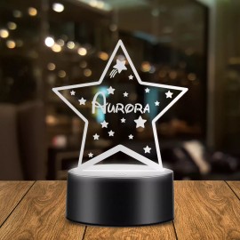 Lampada LED Personalizzata a Forma di Stella in Plexiglass con Nome Inciso - Luce Notte RGB - Idea Regalo Unica - Altezza 20 cm