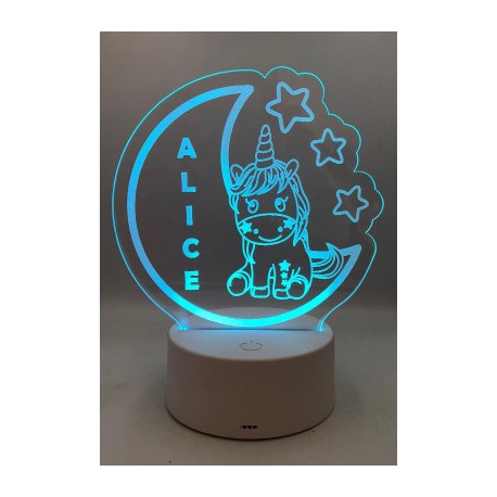 Lampada LED Unicorno Personalizzata con Nome - Plexiglass Inciso, Luce Notte con Base RGB, Idea Regalo Unica, 20 cm