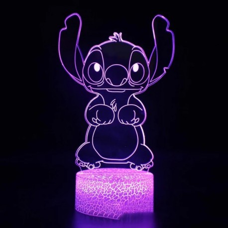 Lampada LED Stitch Personalizzabile con Nome - Plexiglass Inciso, Luce Notte RGB con Telecomando - Regalo Unico - Altezza 20 cm