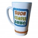 Tazza in Ceramica "Buon Compleanno" Glitterata con Scatola Regalo e Nastro, 370 ml