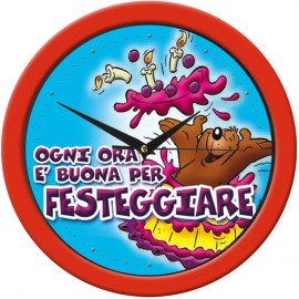 Orologio da Parete 24 cm con Frase Umoristica "Ogni Ora è Buona per Festeggiare" - Design Moderno e Divertente