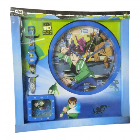 Set Regalo Ben 10: Orologio da Parete, Sveglia da Tavolo e Orologio da Polso Digitale Cartoon Network