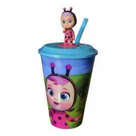 Bicchiere con Cannuccia 3D Cry Babies - 430 ml, Personaggio 4 cm in Rilievo