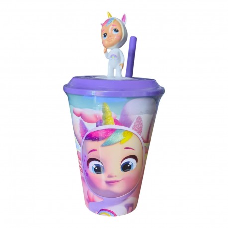 Bicchiere con Cannuccia 3D Cry Babies - 430 ml, Personaggio 4 cm in Rilievo