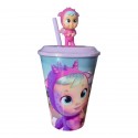 Bicchiere con Cannuccia 3D Cry Babies - 430 ml, Personaggio 4 cm in Rilievo