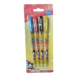 Confezione da 4 Penne a Sfera Mickey Mouse Disney con Tappo Colorato (Blu, Rosso, Nero, Giallo)