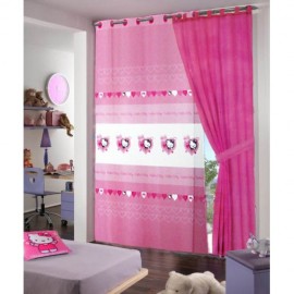 Tenda Hello Kitty Rosa con Cuoricini, 1 Velo, Idea Regalo per Cameretta, 140x290 cm - Perfetta per Bambini