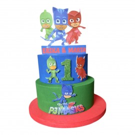 Torta in Polistirolo PJ Masks Super Pigiamini - Decorazione Tavola Personalizzabile per Compleanno