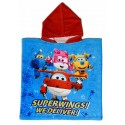 Asciugamano Poncho con Cappuccio Super Wings, Super Morbido Multicolore 110x55 cm