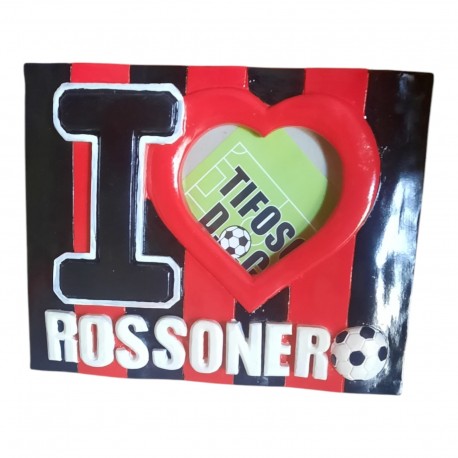 Portafoto da Tavolo in Ceramica 3D "I Love Rossonero" 20x15 cm con Scatola Regalo a Forma di Campo di Calcio