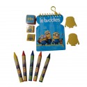 Kit Disegno Minions 11 Pz - Blocco Notes Sagomato, Timbrini, Inchiostro, Pastelli e Sagome Adesive  Scuola e Regalini Fine Festa