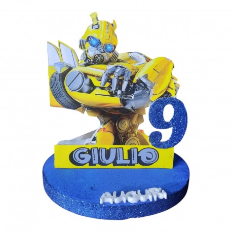 Sagoma Personalizzata in Polistirolo: Transformers Bumblebee - Nome e Età - Decorazione Compleanno Bambino