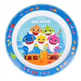 Piatto Piano 22 cm Baby Shark in Plastica Alimentare per Bambini, Microonde Sicuro, Facile da Pulire e Riutilizzabile