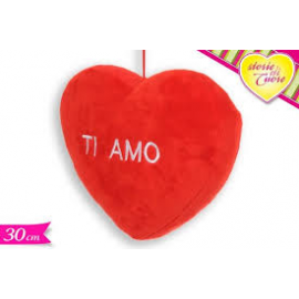 Cuscino Cuore Rosso in Peluche con Frase 'Ti Amo' - 40 cm, Scritta Ricamata