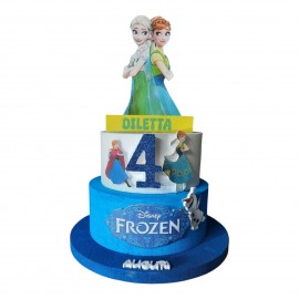 Torta Scenografica Personalizzabile Frozen Anna ed Elsa Disney - Decorazione Compleanno Bambina con Nome e Età