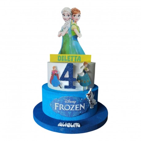 Torta Scenografica Personalizzabile Frozen Anna ed Elsa Disney - Decorazione Compleanno Bambina con Nome e Età