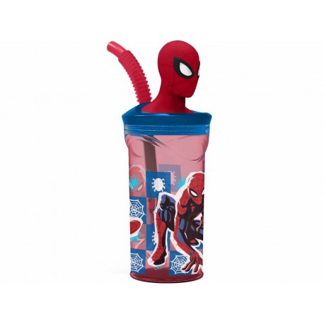 Bicchiere con Cannuccia Ripiegabile Spiderman Marvel 3D, 360 ml, BPA Free, Plastica Sicura per Bambini