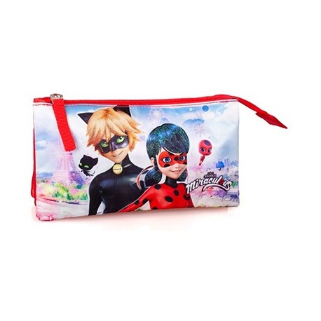 Astuccio Miraculous con 3 Cerniere, Porta Colori 22x13 cm – Bustina Multifunzionale per Scuola