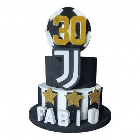 Torta Scenografica Juventus Personalizzata con Nome ed Età del Festeggiato - Design a 3 Piani con Strisce, Stelle e Logo in 3D