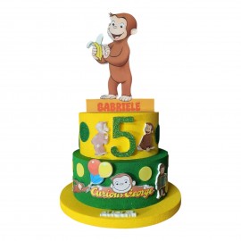 "Torta Scenografica in Polistirolo Curioso Come George - Personalizzata con Nome ed Età del Festeggiato"