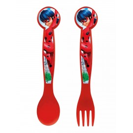 POSATE LADY BUG MIRACULOUS DISNEY SET FORCHETTA E CUCCHIAIO IN PLASTICA BPA FREE